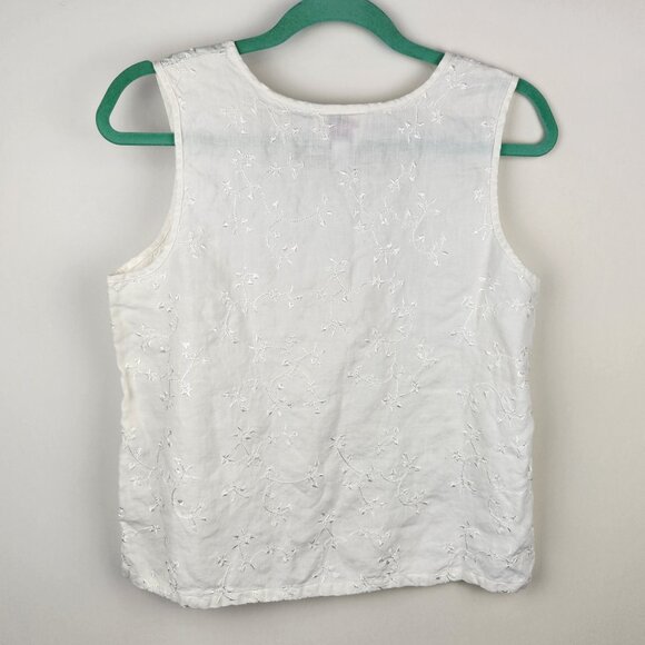 Talbots 100% Irish Linen Floral Embroidered Tank Top sz MP - Picture 2 of 8